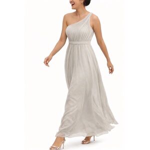Azazie One Shoulder Maxi Dress Chiffon Frost Taupe Grey